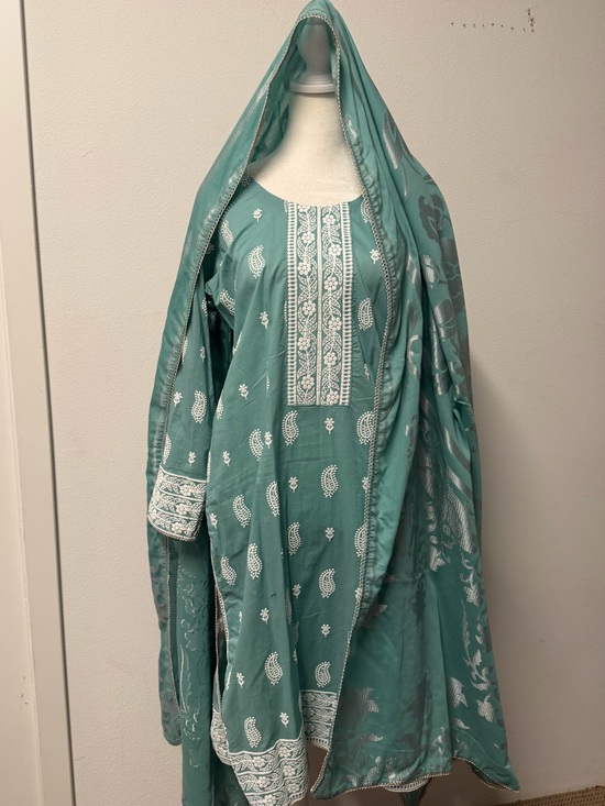 Dresses & Skirts - Sage Green & White Embroidered Pakistani 3 Piece Suit